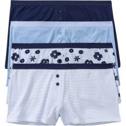 Bokserki damskie (4 pary) bonprix biało-niebieski z nadrukiem. Majtki damskie bonprix. Za 39,96 zł.