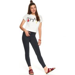 Spodnie jeansowe z gumą w pasie. Szare spodnie damskie Top Secret, na zimę, l, bez wzorów, z jeansu. W wyprzedaży za 44,99 zł.
