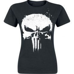The Punisher Sprayed Skull Logo Koszulka damska czarny. Czarne bluzki damskie marki The Punisher, l, z nadrukiem, z okrągłym kołnierzem. Za 74,90 zł.