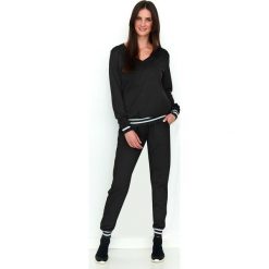 Czarny Wygodny i Stylowy Komplet Dresowy Bluza i Spodnie. Czarne bluzy damskie Molly.pl, s, w paski, z tkaniny, bez rękawów, bez kaptura. Za 249,90 zł.