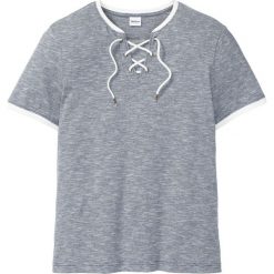 T-shirt z ozdobnym sznurowaniem Regular Fit bonprix ciemnoniebiesko-biel wełny melanż. Niebieskie koszulki męskie bonprix, m, bez wzorów, z wełny, z okrągłym kołnierzem. Za 54,99 zł.
