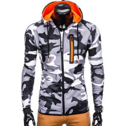 Bluzy męskie: BLUZA MĘSKA ROZPINANA Z KAPTUREM B747 – SZARA/MORO