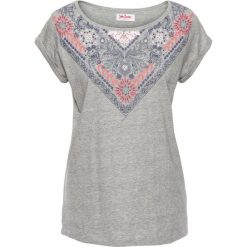 T-shirt z bawełny z nadrukiem, krótki rękaw bonprix jasnoszary melanż z nadrukiem. Szare t-shirty damskie bonprix, melanż, z okrągłym kołnierzem. Za 29,99 zł.