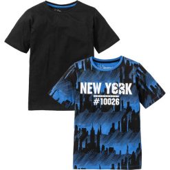T-shirt (2 szt.) bonprix lodowy niebieski z nadrukiem + czarny. Niebieskie t-shirty chłopięce bonprix, z nadrukiem, bez rękawów. Za 45,98 zł.