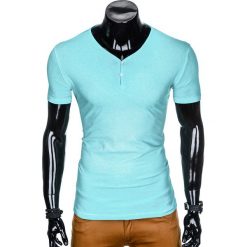 T-shirt męski bez nadruku S894 - miętowy. Zielone t-shirty męskie Ombre Clothing, s, z nadrukiem, bez kołnierzyka. Za 21,99 zł.