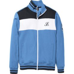 Bluza rozpinana bonprix niebiesko-czarno-biały z nadrukiem. Niebieskie bluzy męskie bonprix, xl, z nadrukiem, bez kołnierzyka, bez rękawów, bez kaptura. Za 89,99 zł.