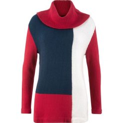 Sweter z golfem oversize bonprix ciemnoczerwono-ciemnoniebieski melanż. Czerwone swetry damskie bonprix, bez wzorów, bez rękawów. Za 37,99 zł.