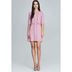 Różowa Elegancka Krótka Sukienka z Falbankami. Różowe sukienki dziewczęce Molly.pl, bez wzorów, eleganckie, z krótkim rękawem, krótkie, mini, dopasowane. Za 139,90 zł.