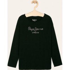 Pepe Jeans - Longsleeve dziecięcy Nuria LS 128-180 cm. Czarne bluzki dziewczęce Pepe Jeans, z aplikacjami, z bawełny, z okrągłym kołnierzem, z długim rękawem, długie, bez kaptura. W wyprzedaży za 69,90 zł.