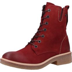 Skórzane botki w kolorze czerwonym. Czerwone botki damskie Tom Tailor, Mustang, Bugatti, Camel Active, Lloyd, bez obcasa, na obcasie, na sznurówki. W wyprzedaży za 359,95 zł.