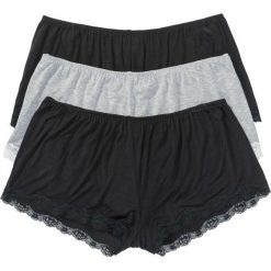Luźniejsze bokserki z wiskozy (3 pary) bonprix czarno-jasnoszary melanż. Czarne bokserki damskie marki bonprix, w koronkowe wzory, z wiskozy. Za 53,97 zł.