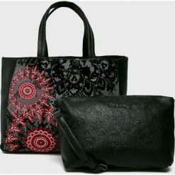 Desigual - Torebka. Czarne torebki klasyczne damskie Desigual, w paski, z bawełny, duże. Za 399,90 zł.
