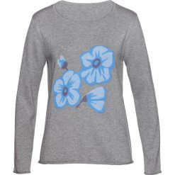 Sweter bonprix jasnoszary melanż - szafirowy. Szare swetry damskie bonprix, z nadrukiem, bez rękawów, bez kaptura. Za 37,99 zł.