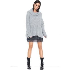 Szary Oversizowy Sweter z Wywijanym Golfem. Szare swetry damskie Molly.pl, s, bez wzorów, z jeansu, bez rękawów, bez kaptura. Za 118,90 zł.