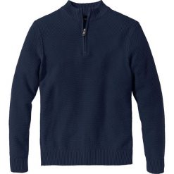 Sweter ze stójką z zamkiem bonprix ciemnoniebieski. Niebieskie swetry męskie bonprix, s, bez wzorów, z dzianiny, ze stójką, bez kaptura. Za 79,99 zł.