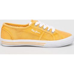 Pepe Jeans - Tenisówki dziecięce Baker Canvas. Pomarańczowe trampki dziewczęce Pepe Jeans, bez wzorów, z jeansu, na sznurówki. W wyprzedaży za 119,90 zł.