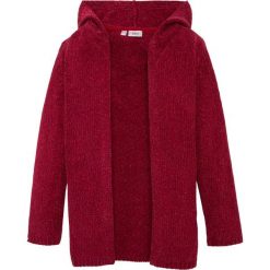 Kardigan z dzianiny szenilowej bonprix ciemnoczerwony. Czerwone swetry dziewczęce bonprix, bez wzorów, z dzianiny, z kapturem, bez rękawów, bez kaptura. Za 54,99 zł.