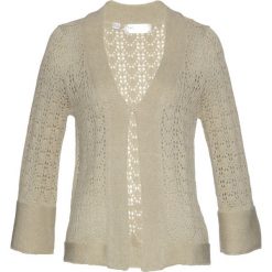 Sweter rozpinany bonprix piaskowy. Brązowe swetry damskie bonprix, bez wzorów, bez rękawów, bez kaptura. Za 89,99 zł.