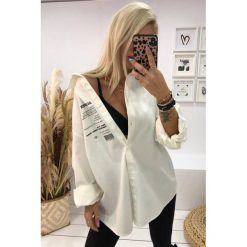 Koszula damska TORELIA. Białe bluzki damskie IVET, na co dzień, z napisami, eleganckie, bez kołnierzyka, bez rękawów. W wyprzedaży za 89,00 zł.