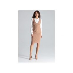 Sukienka L039 Brąz. Pomarańczowe sukienki damskie Lenitif, xl, bez wzorów, bez kołnierzyka, bez rękawów, midi, dopasowane. Za 159,00 zł.