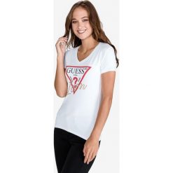Guess Koszulka Biały. Białe koszulki damskie Guess, xs, z nadrukiem, z elastanu, bez kołnierzyka. Za 130,95 zł.