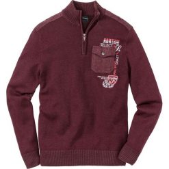 Sweter ze stójką bonprix czerwony klonowy. Czerwone swetry męskie bonprix, s, z haftami, ze stójką, bez kaptura. Za 54,99 zł.