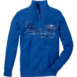 Sweter ze stójką bonprix lazurowy. Niebieskie swetry męskie bonprix, s, z haftami, ze stójką, bez kaptura. Za 79,99 zł.