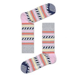 Skarpety Happy Socks Stripes & Stripes (SAS01-9001). Szare skarpetki damskie marki Happy Socks, z bawełny. Za 20,99 zł.