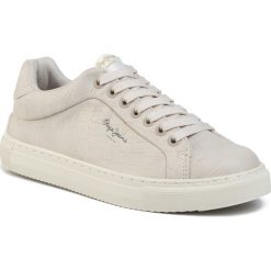 Sneakersy PEPE JEANS - Adams Coco PLS30923 Off White 803. Brązowe półbuty damskie Pepe Jeans, na co dzień, bez wzorów, z jeansu, bez obcasa, na płaskiej podeszwie, bez zapięcia. W wyprzedaży za 199,00 zł.