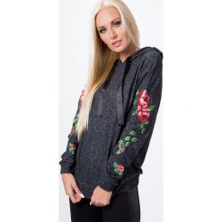 Bluzy damskie: Bluza z haftami na rękawach ciemnoszara 1522