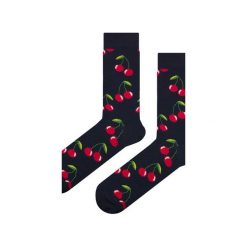 Granatowe skarpetki w wiśnie. Czerwone skarpetki męskie Em men's accessories, bez wzorów. Za 29,99 zł.