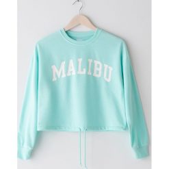 Krótka bluza ze ściągaczem - Turkusowy. Niebieskie bluzy damskie Sinsay, s, bez wzorów, z krótkim rękawem, krótkie, bez kaptura. Za 39,99 zł.