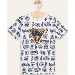 Guess Jeans - T-shirt dziecięcy 118-175 cm. Szare t-shirty chłopięce Guess Jeans, z aplikacjami, z bawełny, bez rękawów. W wyprzedaży za 89,90 zł.