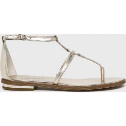 Lauren Ralph Lauren - Sandały. Żółte klapki damskie Lauren Ralph Lauren, bez wzorów, ze skóry, bez obcasa, na szpilce. Za 379,90 zł.