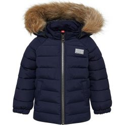 Kurtka zimowa w kolorze granatowym. Niebieskie kurtki niemowlęce Legowear, bez wzorów, bez kaptura. W wyprzedaży za 145,95 zł.