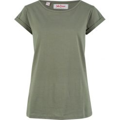 Shirt bawełniany, krótki rękaw bonprix oliwkowy. Zielone koszulki damskie marki bonprix, bez wzorów, z bawełny, bez kołnierzyka, z krótkim rękawem. Za 29,99 zł.