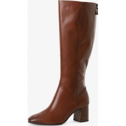 Tamaris - Kozaki damskie ze skóry, beżowy. Brązowe kozaki damskie Tamaris, na co dzień, ze skóry, bez obcasa, na słupku, bez zapięcia. Za 529,95 zł.
