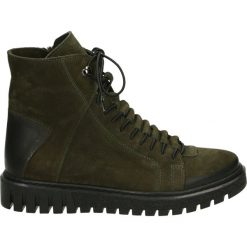 Botki - 2144110 GREEN. Zielone botki damskie na zamek Venezia, z nubiku. Za 399,00 zł.