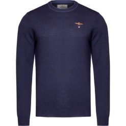 Sweter AERONAUTICA MILITARE. Niebieskie swetry męskie Aeronautica Militare, na lato, bez wzorów, z wełny, z kontrastowym kołnierzykiem, bez kaptura. W wyprzedaży za 581,00 zł.