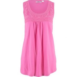 Top bawełniany z koronką bonprix jasny fuksja. Czerwone topy damskie bonprix, w koronkowe wzory, z bawełny. Za 34,99 zł.