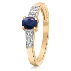 Pierścionek Złoty - złoto 585, Diament 0,05ct,szafir. Żółte pierścionki damskie W.KRUK, z szafirem, złote. Za 1390,00 zł.