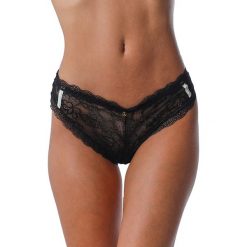 Stringi "Sublima" w kolorze czarnym. Czarne stringi damskie Audace, xl, w koronkowe wzory, z koronki. W wyprzedaży za 22,95 zł.