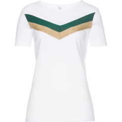 T-shirt z brokatowym nadrukiem bonprix biały. Białe t-shirty damskie bonprix, z nadrukiem. Za 79,99 zł.