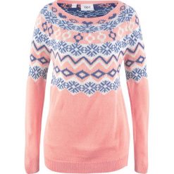 Sweter wzorzysty bonprix jasny koralowy wzorzysty. Brązowe swetry klasyczne damskie bonprix. Za 69,99 zł.