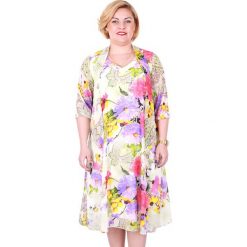 Zwiewna, szyfonowa sukienka w kolorowe kwiaty na lato NOWOŚĆ KOLEKCJA LATO 2016. Sukienki damskie Moda Size Plus Iwanek, na lato, w paski, z satyny, retro, bez kołnierzyka, bez rękawów, trapezowe. Za 189,00 zł.