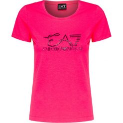 T-shirt EA7 EMPORIO ARMANI. Różowe bluzki damskie EA7 Emporio Armani, z nadrukiem, z tkaniny, z okrągłym kołnierzem. W wyprzedaży za 204,00 zł.