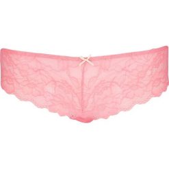 Stringi w kolorze jasnoróżowym. Różowe stringi damskie Lascana & Co., w koronkowe wzory, z koronki. W wyprzedaży za 29,95 zł.
