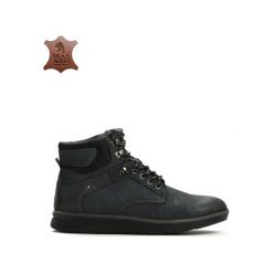 Buty zimowe męskie: Granatowe Skórzane Botki Release