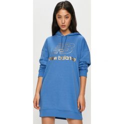 New Balance - Bluza. Niebieskie bluzy damskie New Balance, s, z nadrukiem, z elastanu, bez rękawów, z kapturem. Za 329,90 zł.