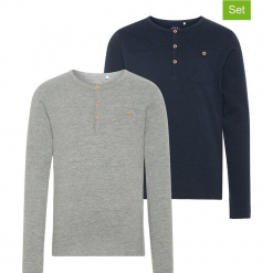 Koszulki (2 szt.) w kolorze szarym i granatowym. Białe t-shirty chłopięce z długim rękawem marki UP ALL NIGHT, z bawełny. W wyprzedaży za 59,95 zł.